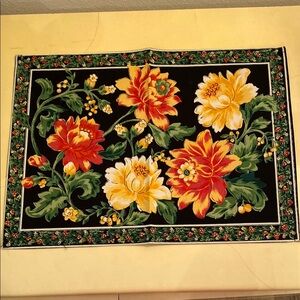 April Cornell Flowered Placemats.  Qty of 4.  Black w/Flower Design 19” x13 1/2”